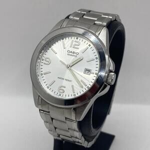 Men’s Casio Quartz MTP-1215 Silver Tone Dial & Band Watch 37 mm New Battery 7.5”